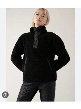Abercrombie & Fitch Womens Black Sherpa Half-Zip Pullover Fleece Jacket Size Sma